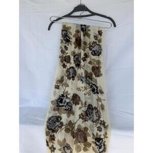 Halston Olive Green and Cream 100% Silk Floral Scarf